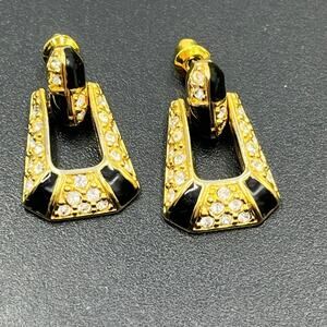 SWAROVSKI SAL Genuine Crystal Black Enamel Pierced Dangle Earrings DoorKnocker